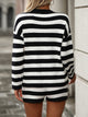 Striped Round Neck Top and Shorts Sweater Set Trandify Deal