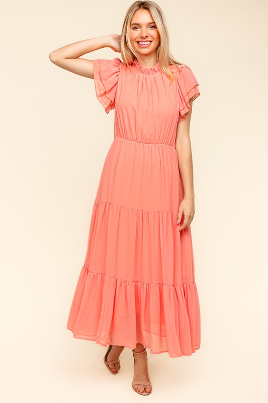 Haptics Full Size Tiered Frill Mock Neck Short Sleeve Dress Trandify Deal