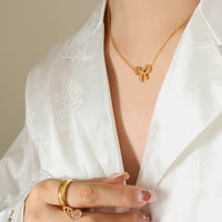 Gold-Plated Titanium Steel Bow Pendant Necklace Trandify deal