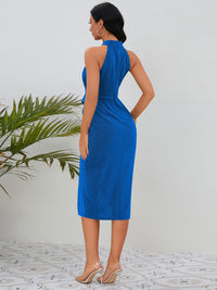 Slit Ruched Mock Neck Sleeveless Dress Trandify deal