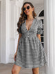 Decorative Button Plaid Short Sleeve Dress Trandify Deal