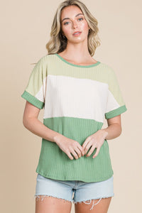 BOMBOM Color Block Short Sleeve T-Shirt Trandify deal