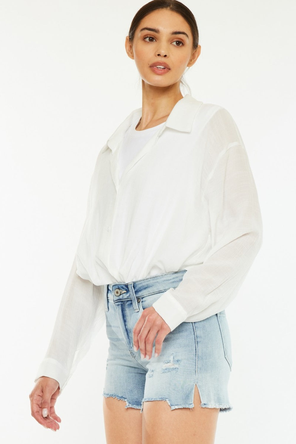 Kancan High Rise Side Slit Denim Shorts Trandify deal