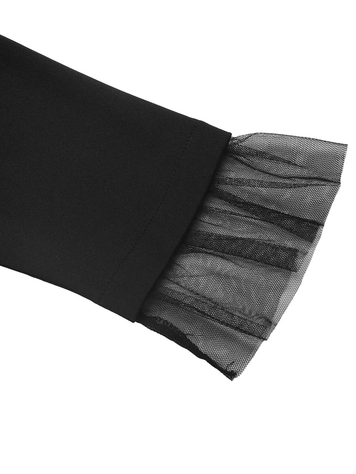 Black Square Neck Puff Sleeve Dress with Mesh Ruffle Hem