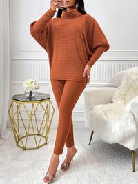 Turtleneck Batwing Sleeve Top and Pants Set Trandify Deal