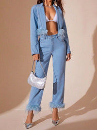 Plush Hem High Rise Straight Jeans - Trandify Deal