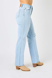 Judy Blue Full Size High Waist Distressed Straight Jeans Trandify deal