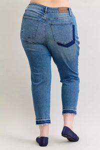 Women's Distressed Jeans | Mid Rise Patch & Repair Boyfriend Fit
