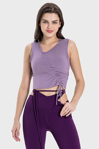 Millennia Drawstring Ruched Wide Strap Active Tank Trandify deal