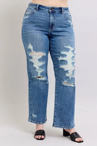 Judy Blue Destroyed Straight Leg Jeans high waist style