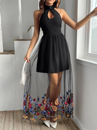 Floral halter neck sundress with side cutouts for women – boho summer dress