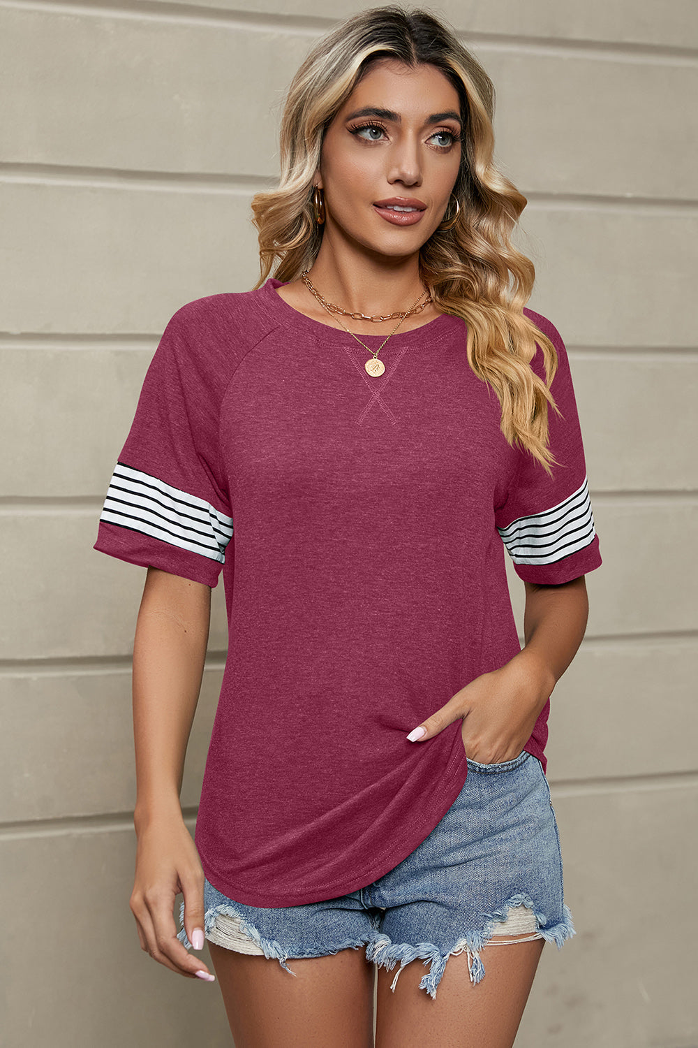 Striped Round Neck Short Sleeve T-Shirt Trandify deal