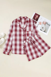 Women's Plaid Loungewear Set | Cotton Button-Down Shirt & Shorts