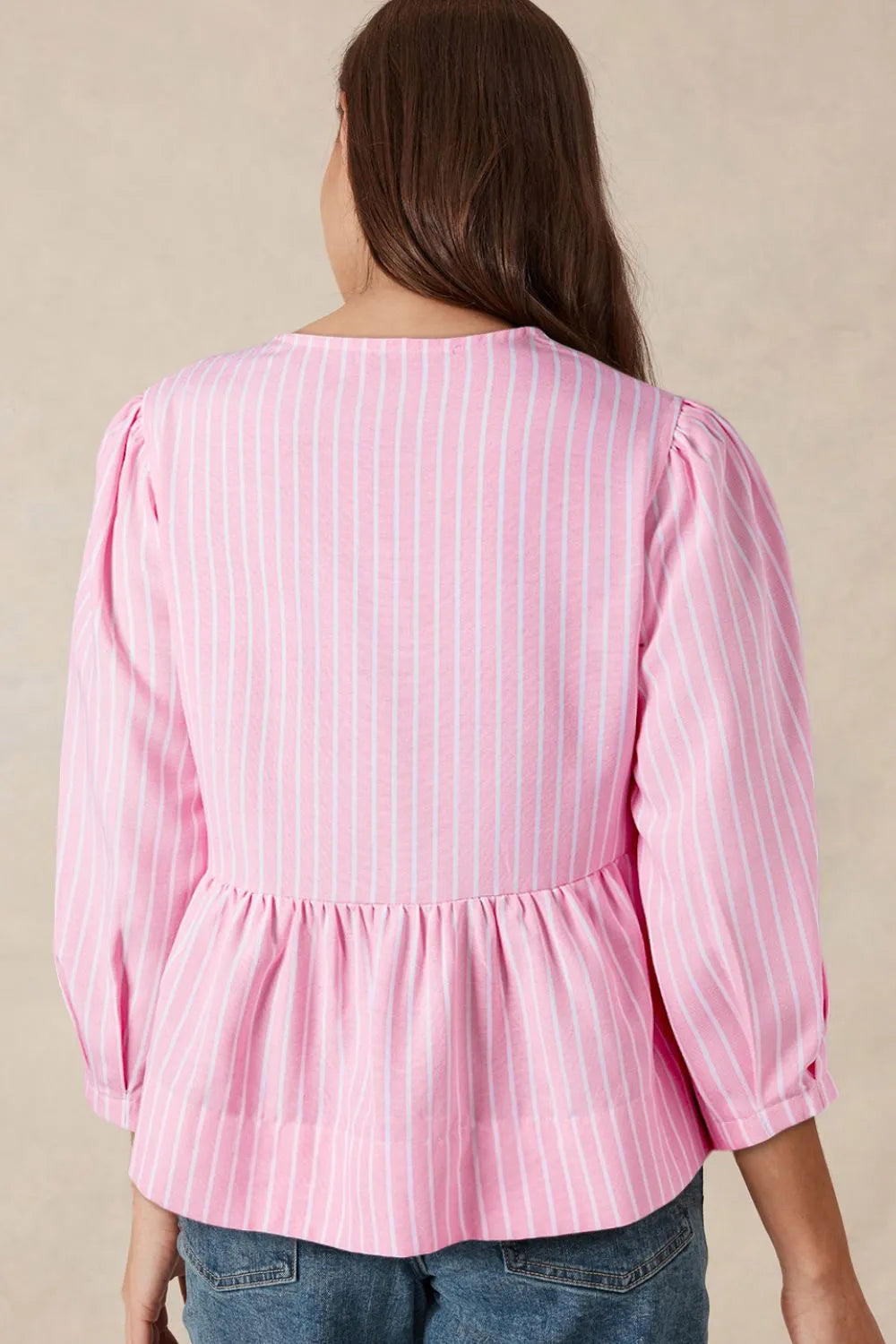 Women's Striped Peplum Blouse with Tie-Front Detail – Trendy Tops for Women