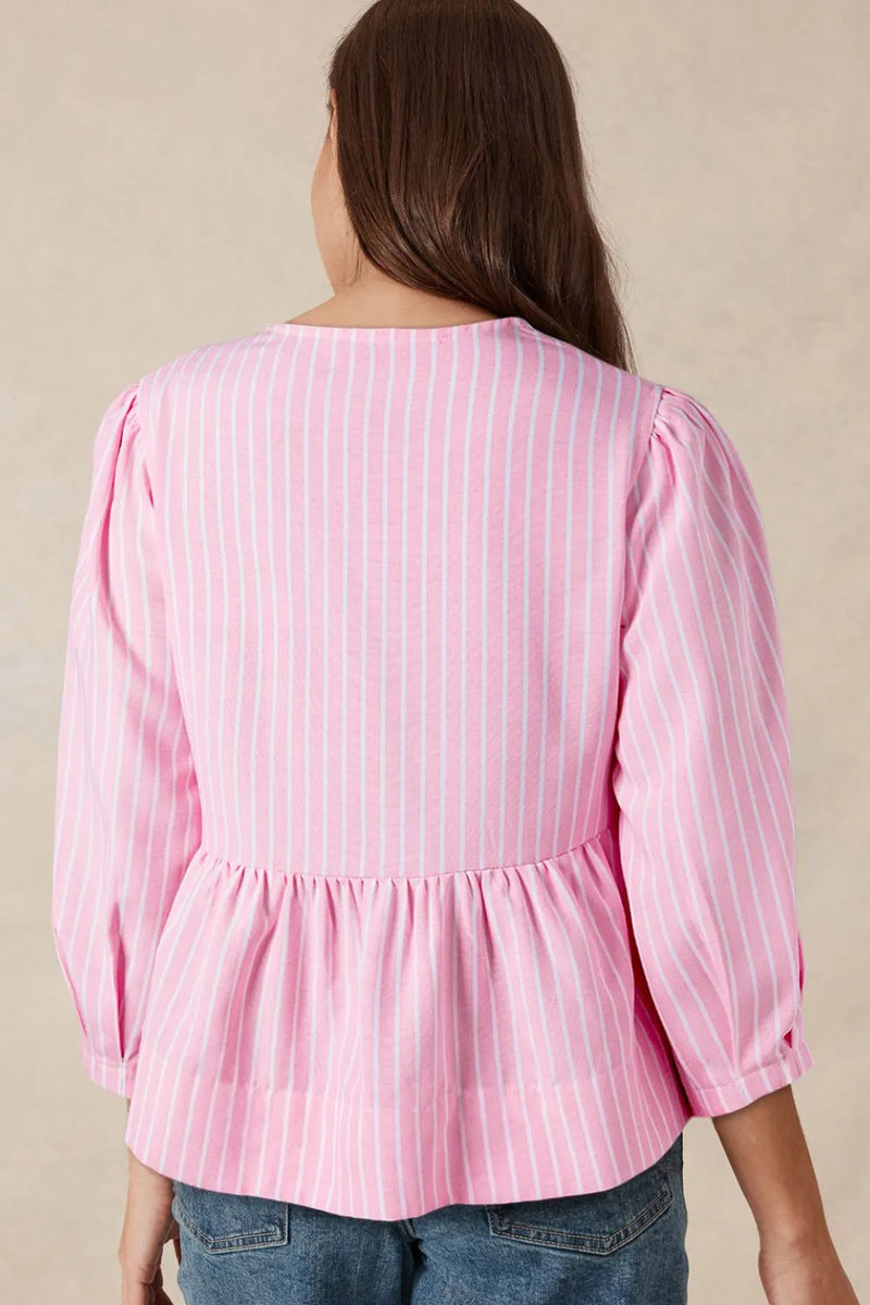 Women's Striped Peplum Blouse with Tie-Front Detail – Trendy Tops for Women