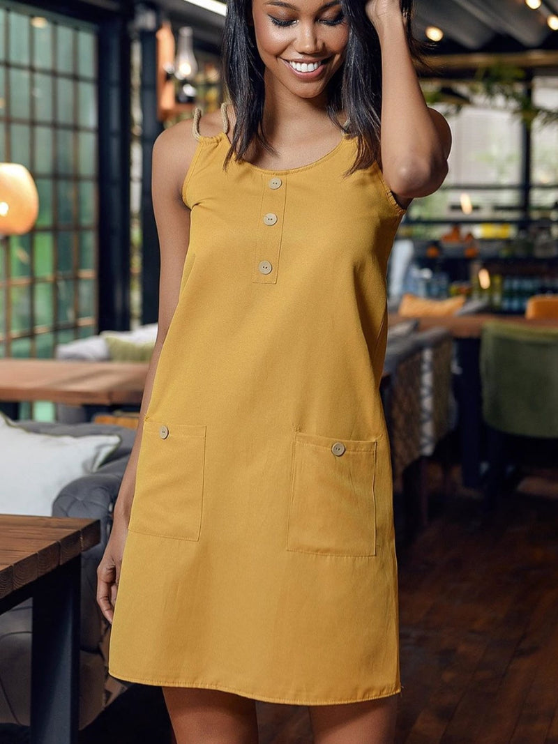 Round Neck Double Spaghetti Straps Mini Dress Trandify deal