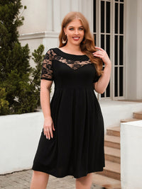 Plus Size Ruched Round Neck Short Sleeve Dress Trandify deal