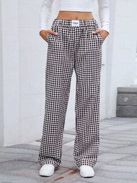 Women's Plaid Wide Leg Cotton Pants