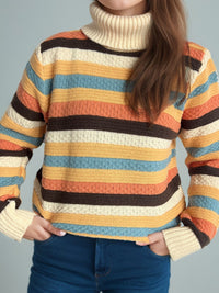Contrast Stripes Turtleneck Long Sleeve Sweater Trandify Deal