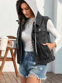 Pocketed Button Up Hooded Denim Jacket Trandify deal