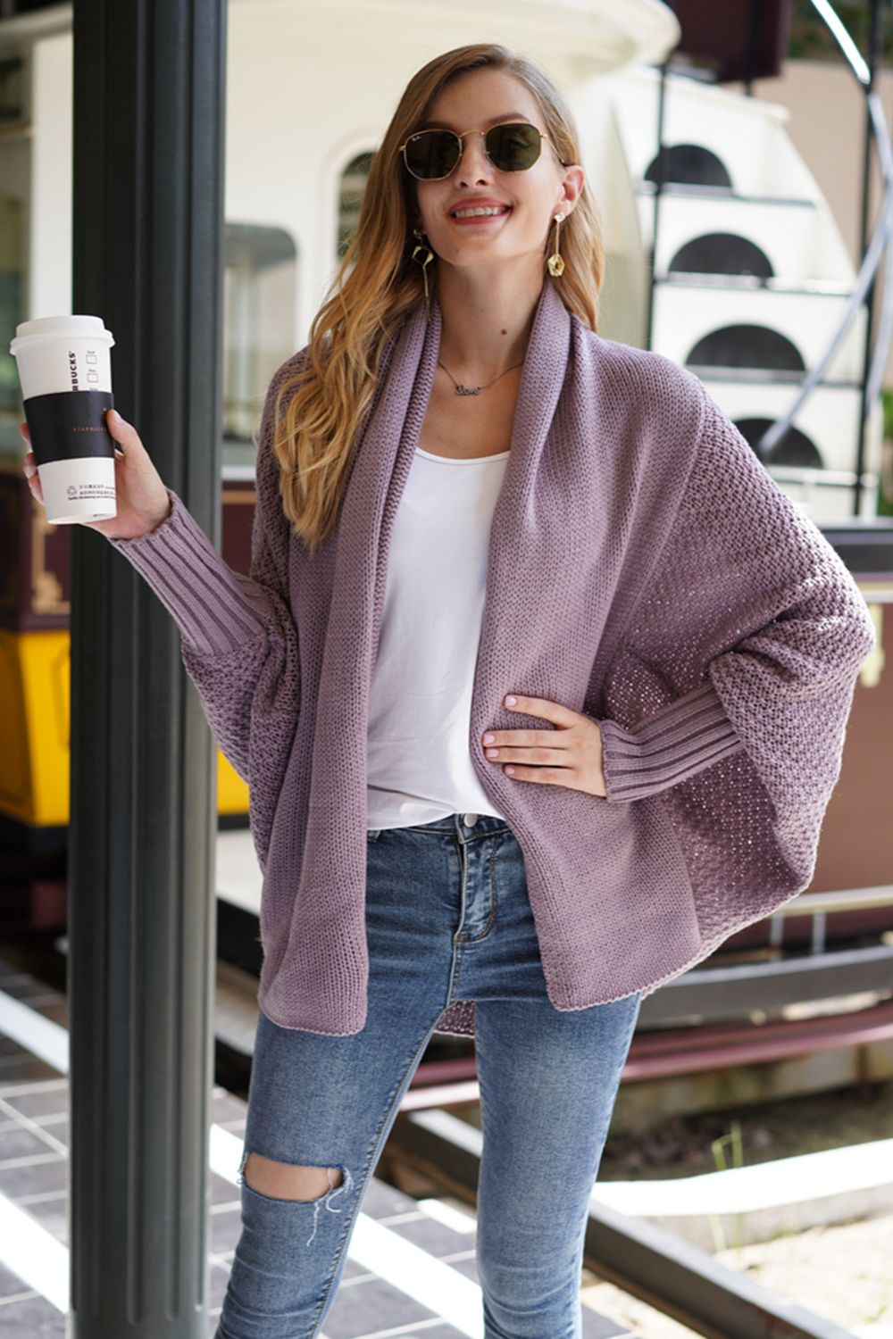 Open Front Batwing Sleeve Cardigan Trandify Deal
