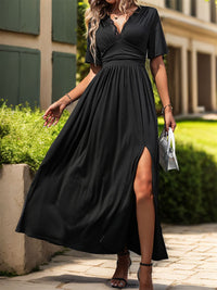 Perfee Lace Detail Slit V-Neck Short Sleeve Dress Trandify deal