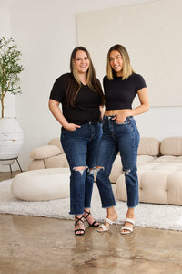 RFM Full Size Tummy Control Distressed High Waist Raw Hem Jeans Trandify deal