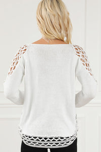 Oversized women's chunky knit scoop neck sweater with hollow out design, fall fashion casual pullover