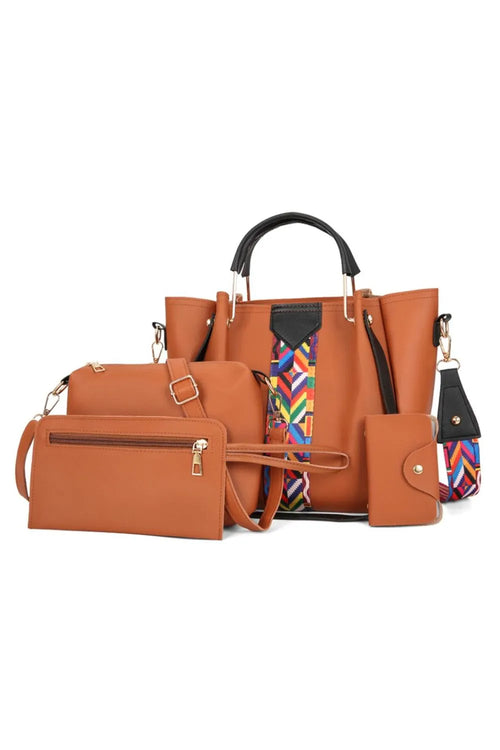 Women’s 4-Piece Geometric Strap Bag Set in trendy designs – Crossbody and Shoulder Bags