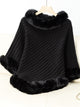 Fuzzy Trim Texture Three-Quarter Sleeve Poncho Trandify Deal
