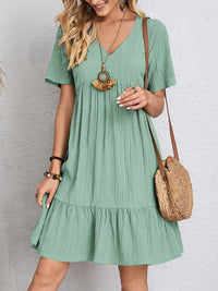 Full Size V-Neck Short Sleeve Dress Trandify deal