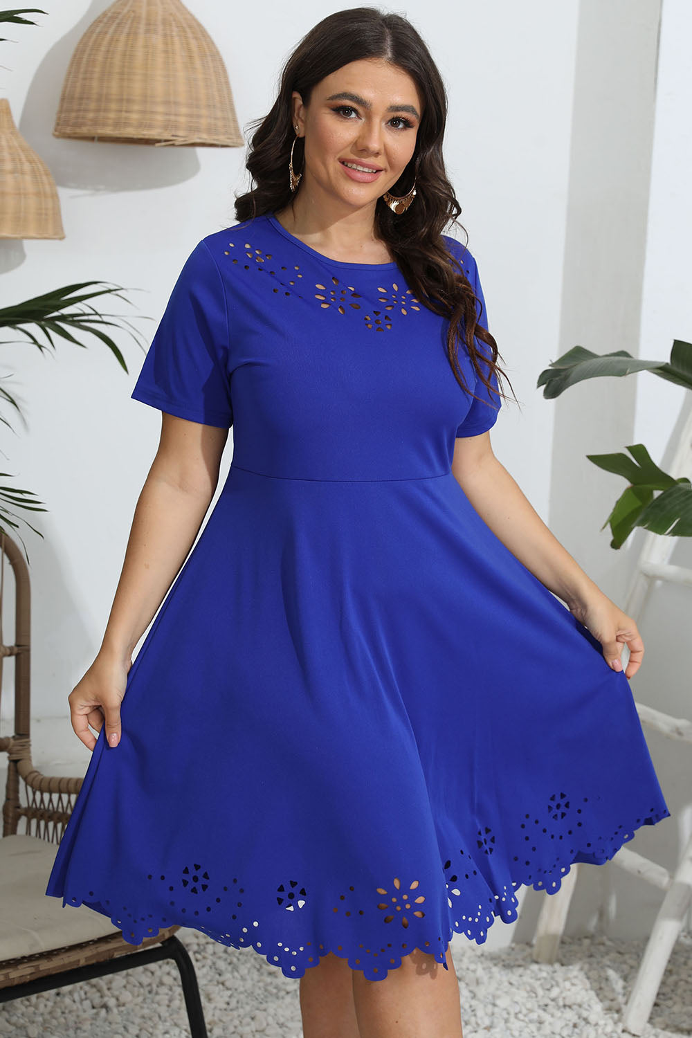 Plus Size Round Neck Openwork Dress Trandify deal