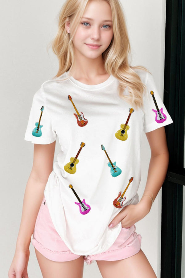 Guitar T-Shirt in [White] – trendy music-inspired design for women.