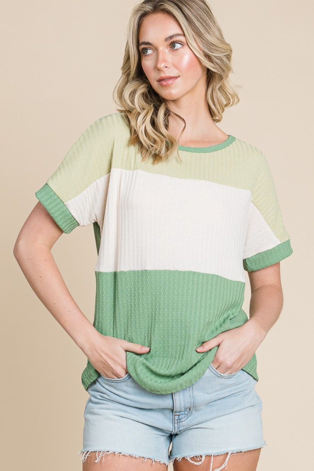 BOMBOM Color Block Short Sleeve T-Shirt Trandify deal