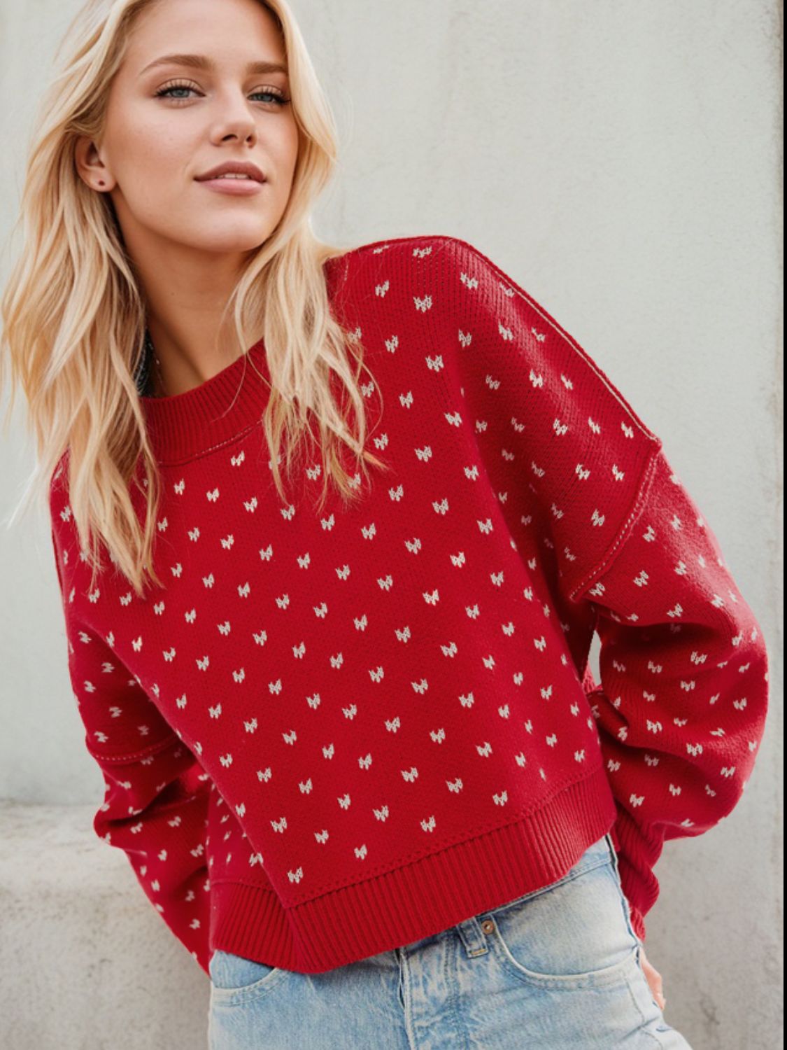 Slit Round Neck Long Sleeve Sweater Trandify Deal