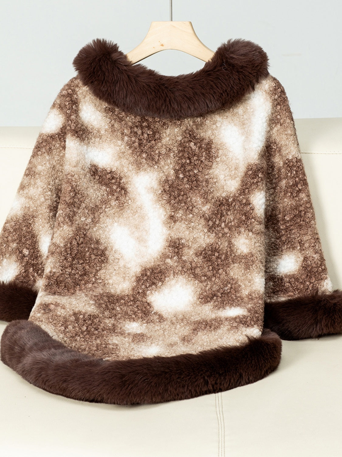 Furry Contrast Three-Quarter Poncho Trandify Deal