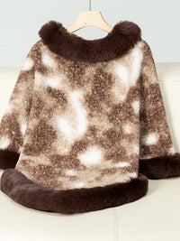 Furry Contrast Three-Quarter Poncho Trandify Deal