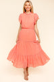 Haptics Full Size Tiered Frill Mock Neck Short Sleeve Dress Trandify Deal