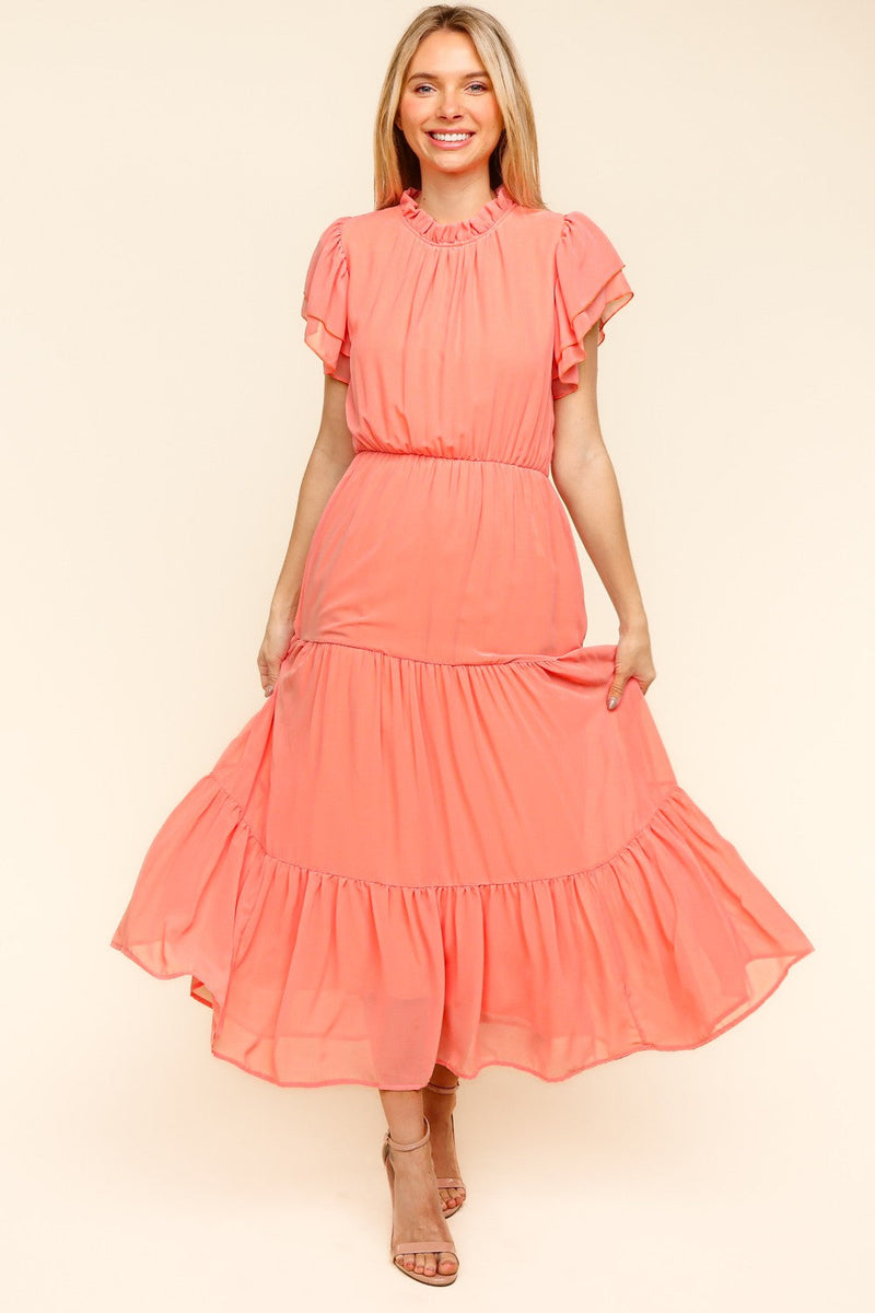 Haptics Full Size Tiered Frill Mock Neck Short Sleeve Dress Trandify Deal