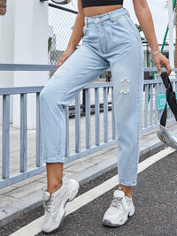 Distressed Straight Jeans with Pockets Trandify Deal
