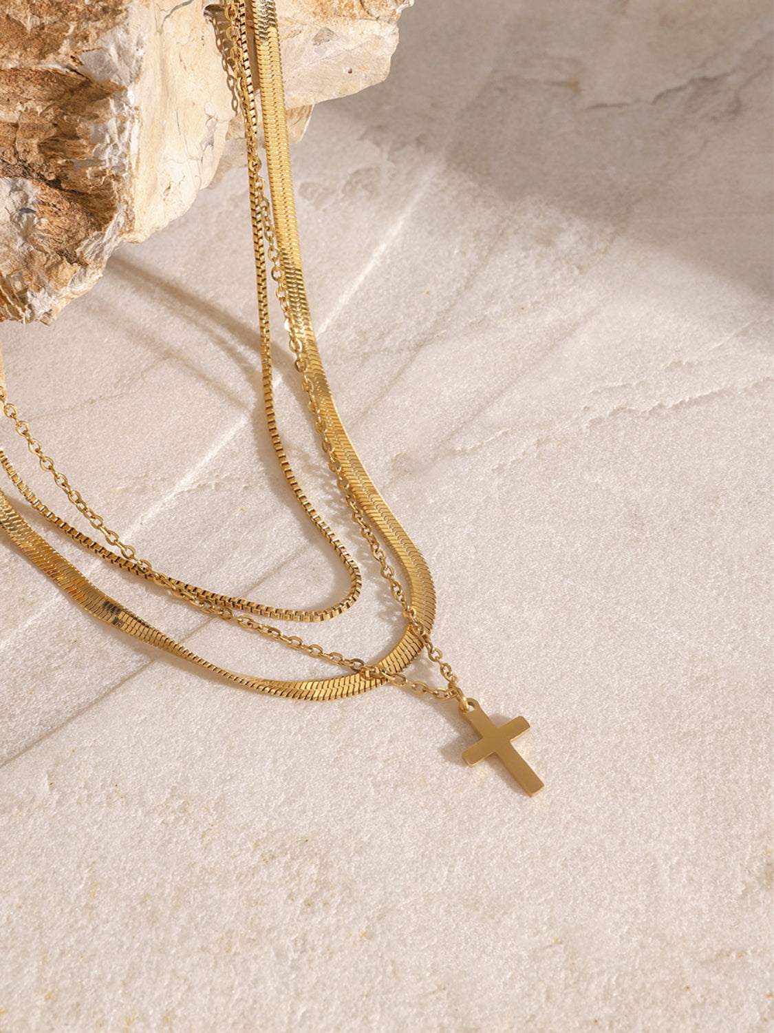 18K Gold-Plated Three-Layered Cross Necklace Trandify Deal