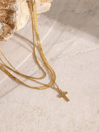 18K Gold-Plated Three-Layered Cross Necklace Trandify Deal