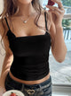 Women's Lace Bow Back Cami Top – Square Neck Fake Two Piece Blouse