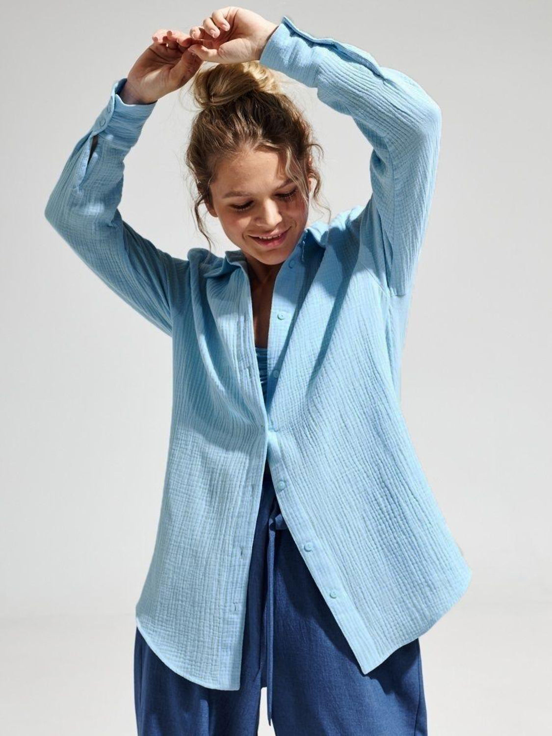 Textured Collared Neck Long Sleeve Shirt Trandify deal