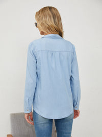 Pocketed Button Up Long Sleeve Denim Shirt Trandify deal