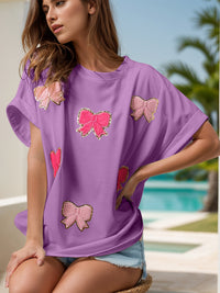 Bow Round Neck Short Sleeve T-Shirt Trandify deal