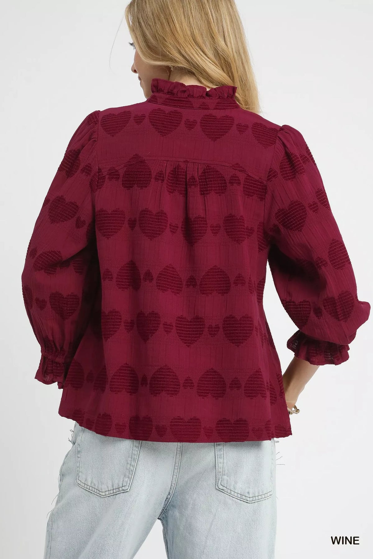 Boho heart jacquard blouse detail and back view