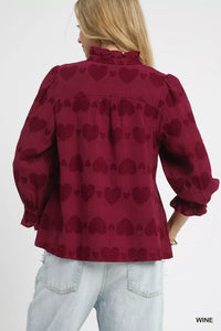 Boho heart jacquard blouse detail and back view