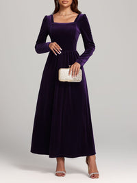 Velvet Square Neck Long Sleeve Dress Trandify Deal