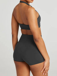 Breathable workout clothes for women – adjustable halter neck cami and shorts set
